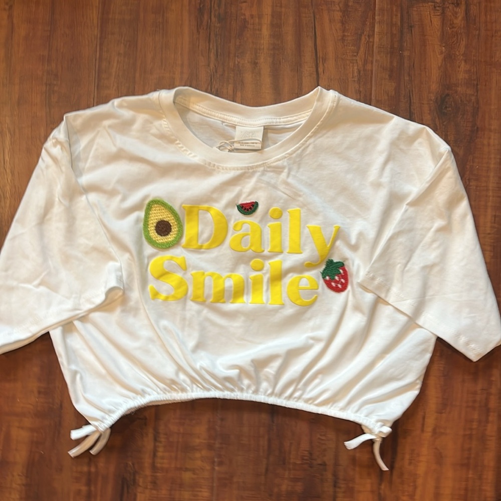 NWT Zara Girls Daily Smile Cropped Tee with Fruit details